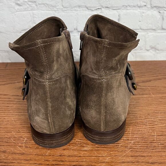 Paul Green Taupe/Gray Suede Buckle Ankle Boots stamped size 7eu or 9.5 us - Picture 2 of 9